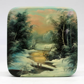 Handpainted One-of-a-Kind Papier Mache Lacquered Miniature Box 3.5 x3.5 x 1