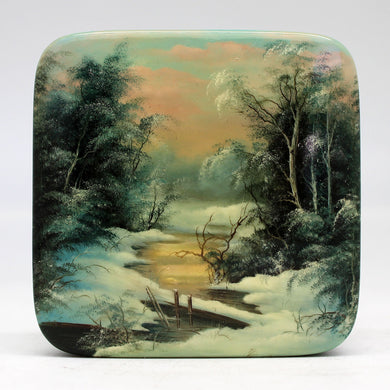 Handpainted One-of-a-Kind Papier Mache Lacquered Miniature Box 3.5 x3.5 x 1