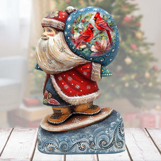 Red Cardinals Sack Santa Hand-Painted WOODCARVED Masterpiece by G. DeBrekht - Christmas Decor - 8204017 *** PRE-ORDER - Handmade Just for You! ***