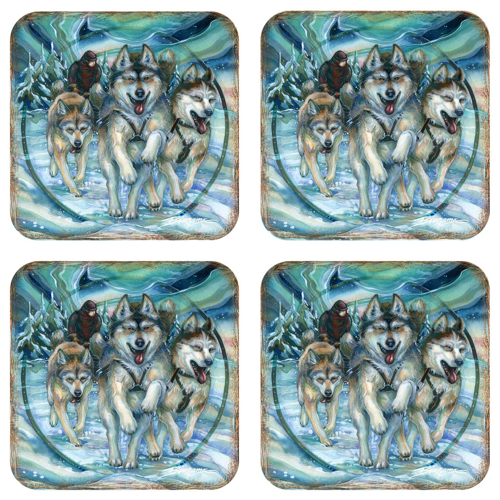 Northern Night Wooden Cork Coasters Gift Set of 4 by J. Bergsma - Wildlife Decor - 8199468C-S4