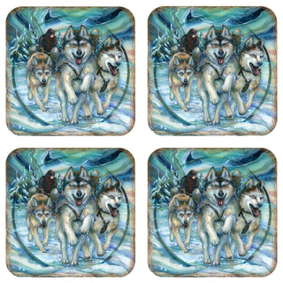 Northern Night Wooden Cork Coasters Gift Set of 4 by J. Bergsma - Wildlife Decor - 8199468C-S4