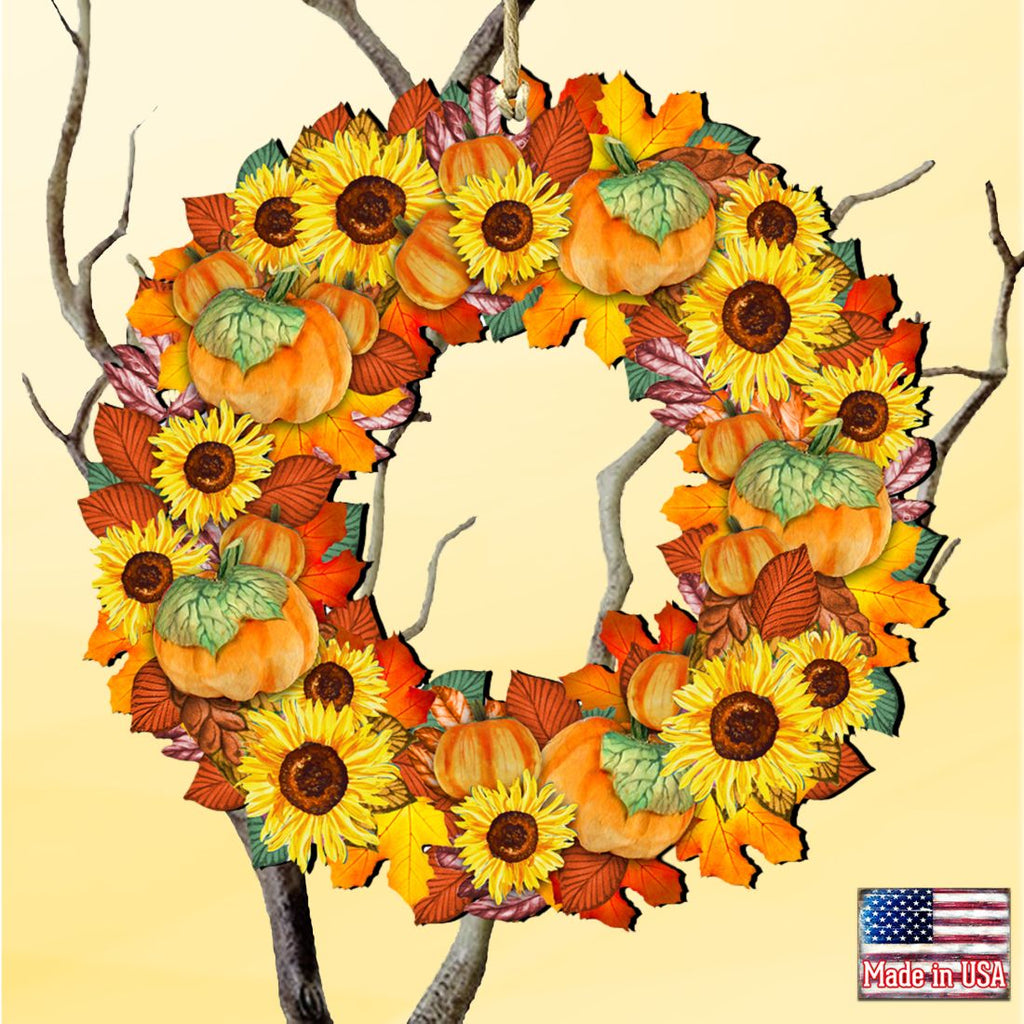 Flower Fall Wreath Wooden Ornaments by G. DeBrekht - Thanksgiving Halloween Decor - 8185305