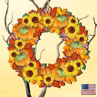 Flower Fall Wreath Wooden Ornaments by G. DeBrekht - Thanksgiving Halloween Decor - 8185305