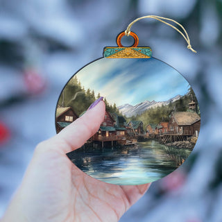 Frozen Horizon Chalets Wooden Ornaments by G.Debrekht - Wildlife Holiday Decor - 870015