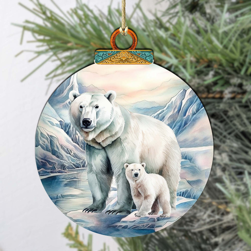 Polar Bear in Snowy Bliss Wooden Ornaments by G.Debrekht - Wildlife Holiday Decor - 870049
