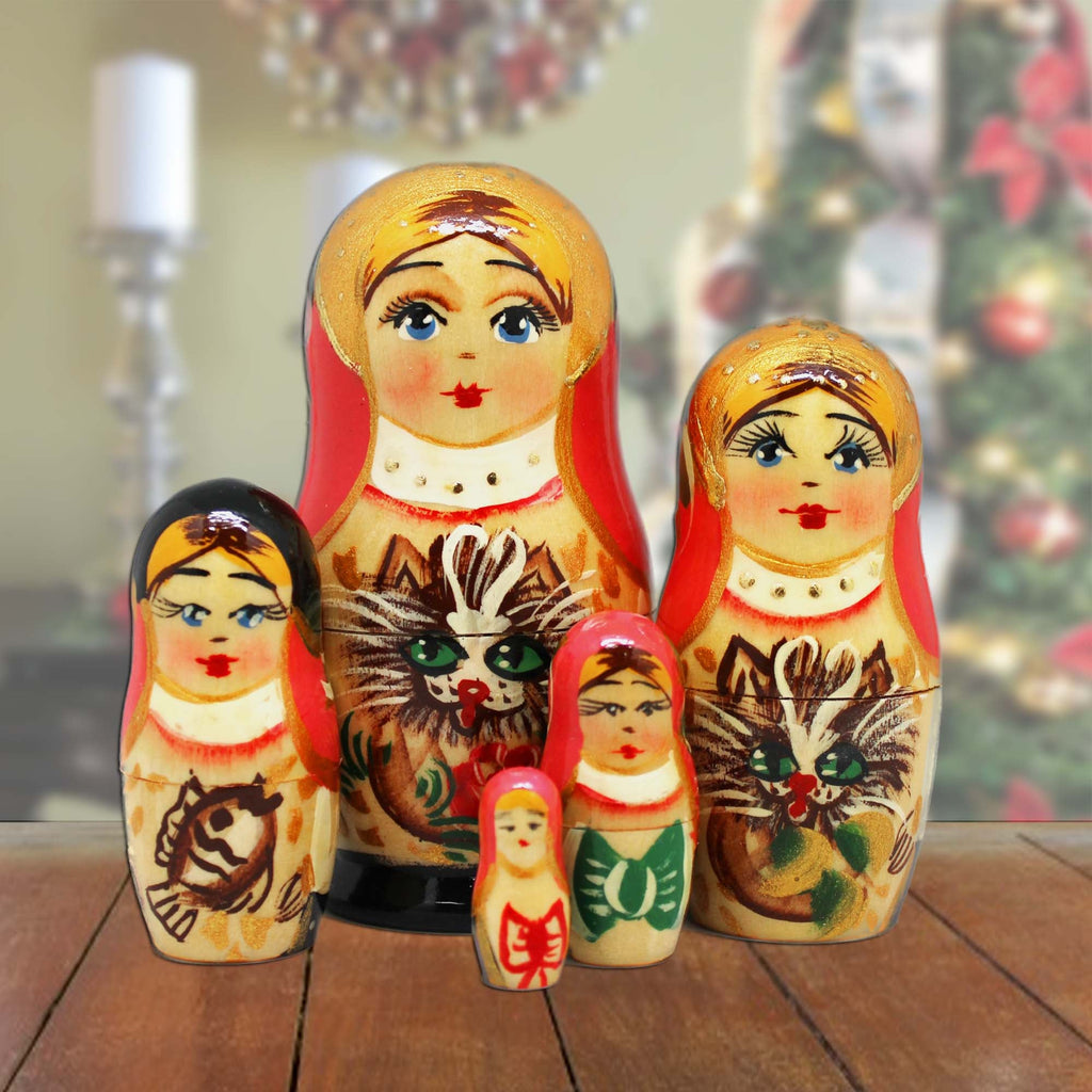 Kitty Cats Matreshka Nesting Hand-Painted Dolls Set of 5 by G. DeBrekht - Christmas Decor - 140074-2