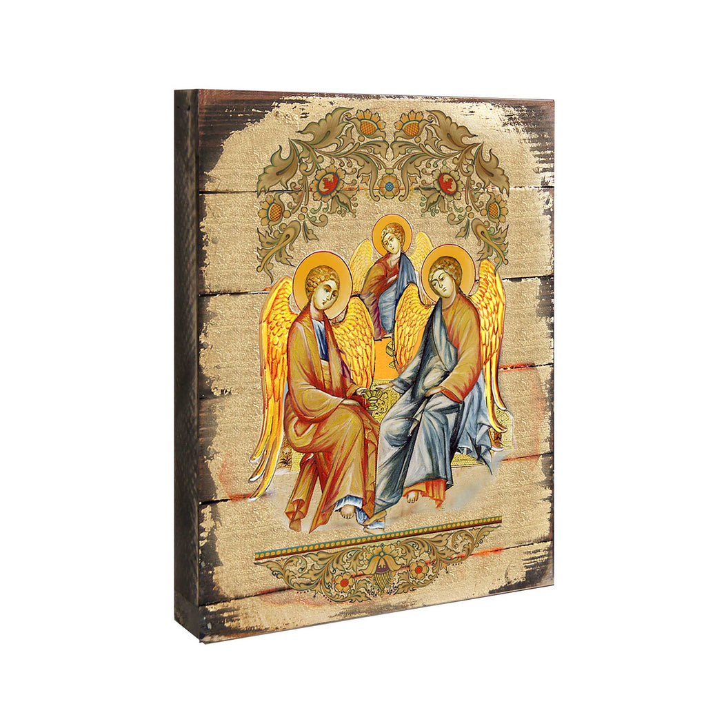 Old Testament Trinity Wooden Gold Plated Religious Orthodox Sacred Icon - Inspirational Icon Decor - 85015