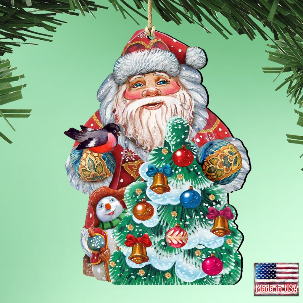 Santa Tree Decorating Wooden Ornaments by G. DeBrekht - Christmas Santa Snowman Decor - 8119181