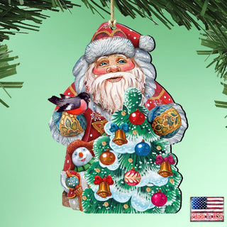 Santa Tree Decorating Wooden Ornaments by G. DeBrekht - Christmas Santa Snowman Decor - 8119181