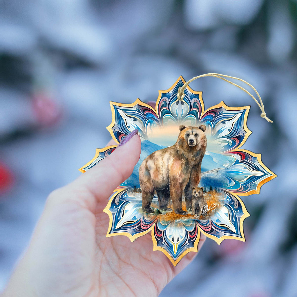 Brown Bear Snowflake Wooden Ornaments by G. Debrekht - Nature Wildlife Decor - 8688409