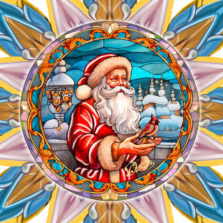 Santa with Cardinal Star Tree Topper Wooden Decor by G. Debrekht - Santa Snowman Decor - 89507