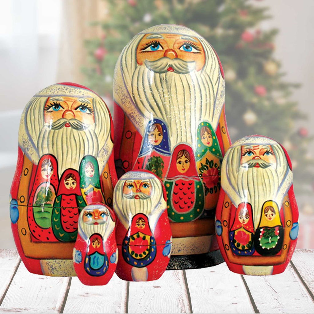 Matreshka Nesting Hand-Painted Doll Set of 5 by G. DeBrekht - Christmas Santa Snowman Decor - 110111