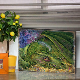 Never Tickle a Sleeping Dragon Fantasy Wooden Wall Art by Josephine Wall - Fantasy Decor - 852135-JW