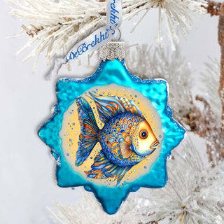 Holiday Coastal Ornament - Azure Fish Keepsake Glass Ornaments by G. Debrekht - Coastal Holiday Decor - 777406
