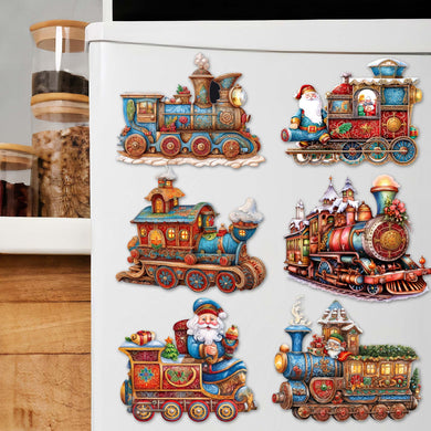 Santa Christmas Train Decorative Eco Wood Magnets Set of 6 by G. Debrekht - Christmas Decor - 8090123G-S6