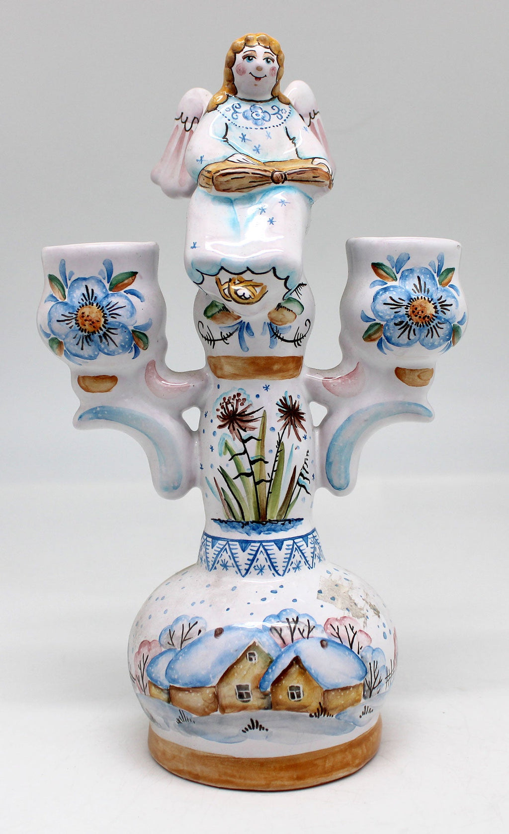 One-of-a-Kind Angel Candle Holder Unique Hand Painted Porcelain Holiday Decor 8.5