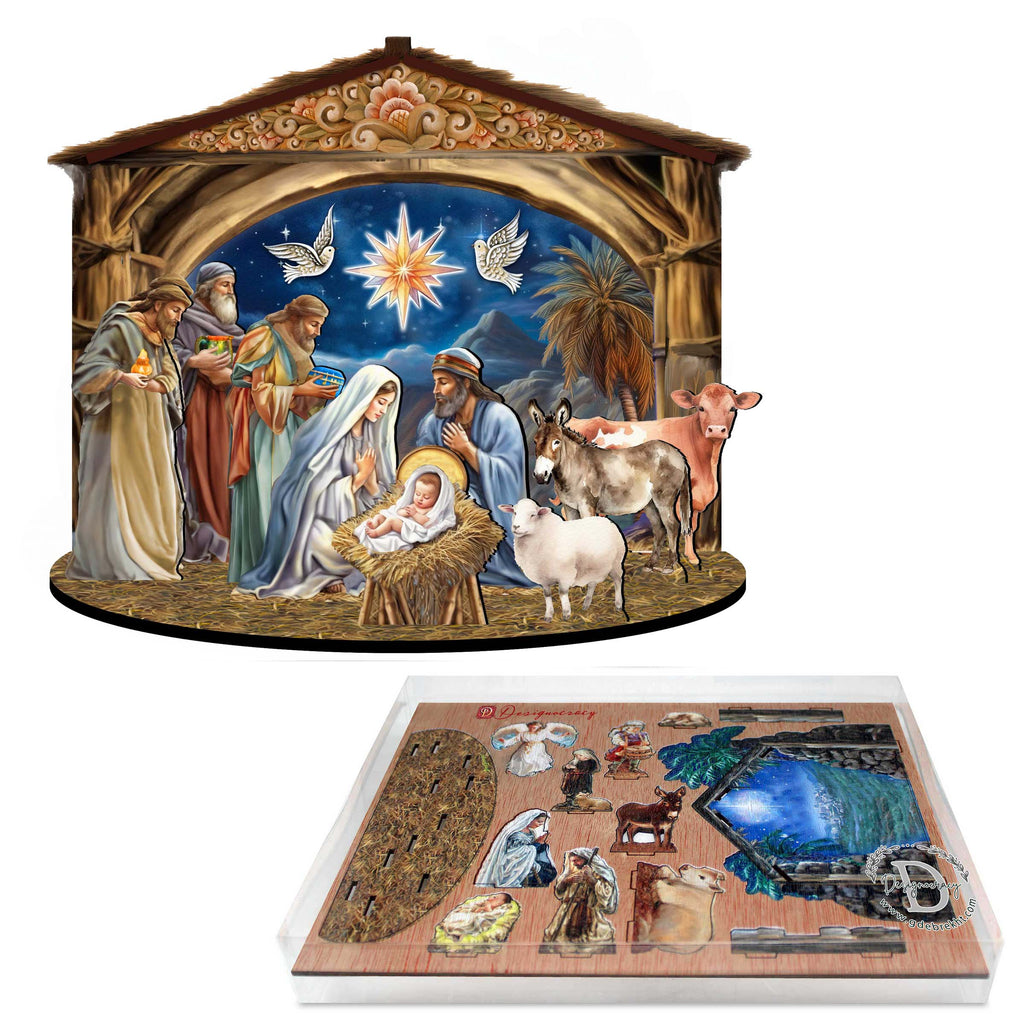 The Birth of Jesus Nativity Scene Decorative Village Eco Wood Set by G. Debrekht Nativity Holiday Decor - 852761