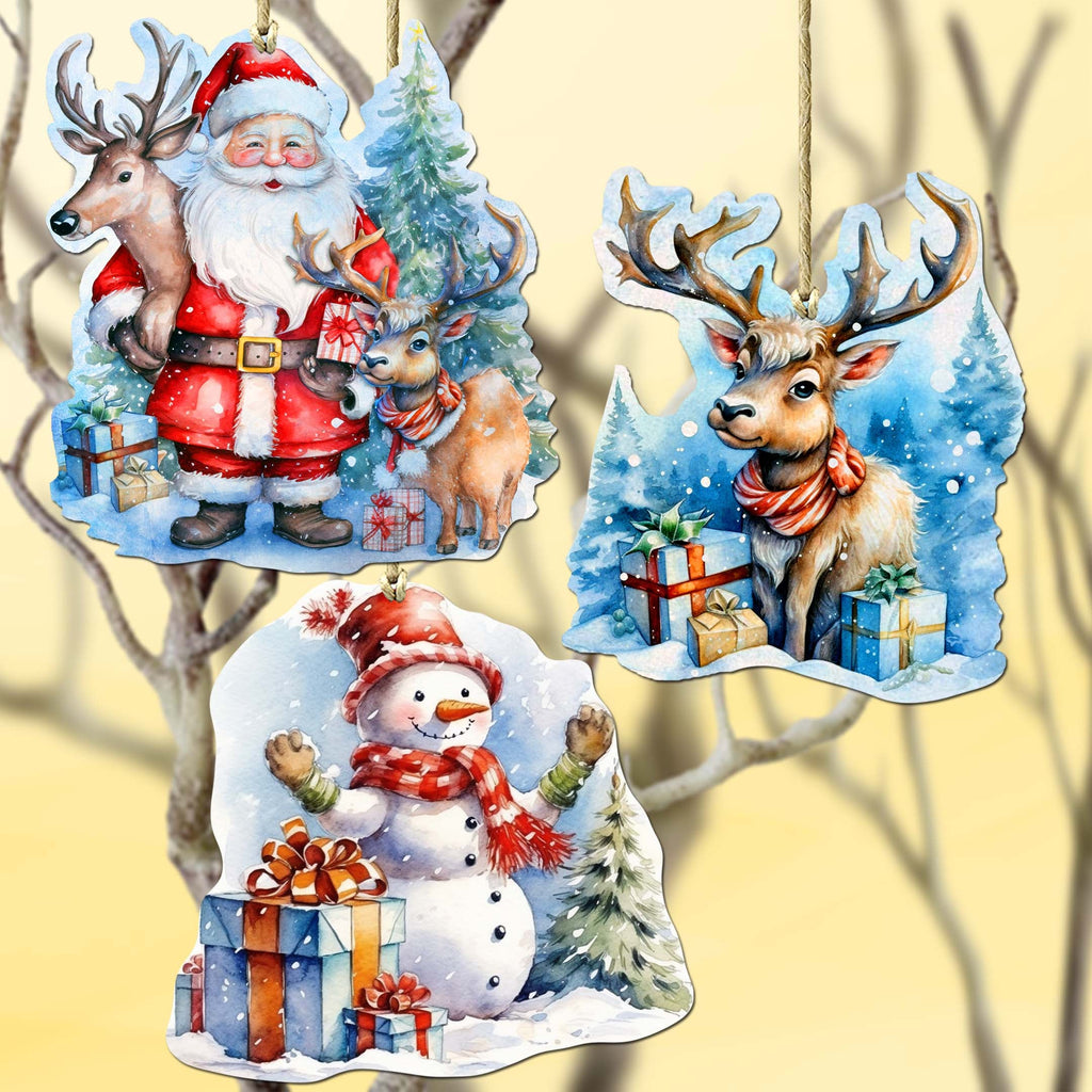 Christmas Is Here Decorative Eco Wood Ornaments Set of 3 by G. Debrekht - Christmas Decor - 8091028-S3