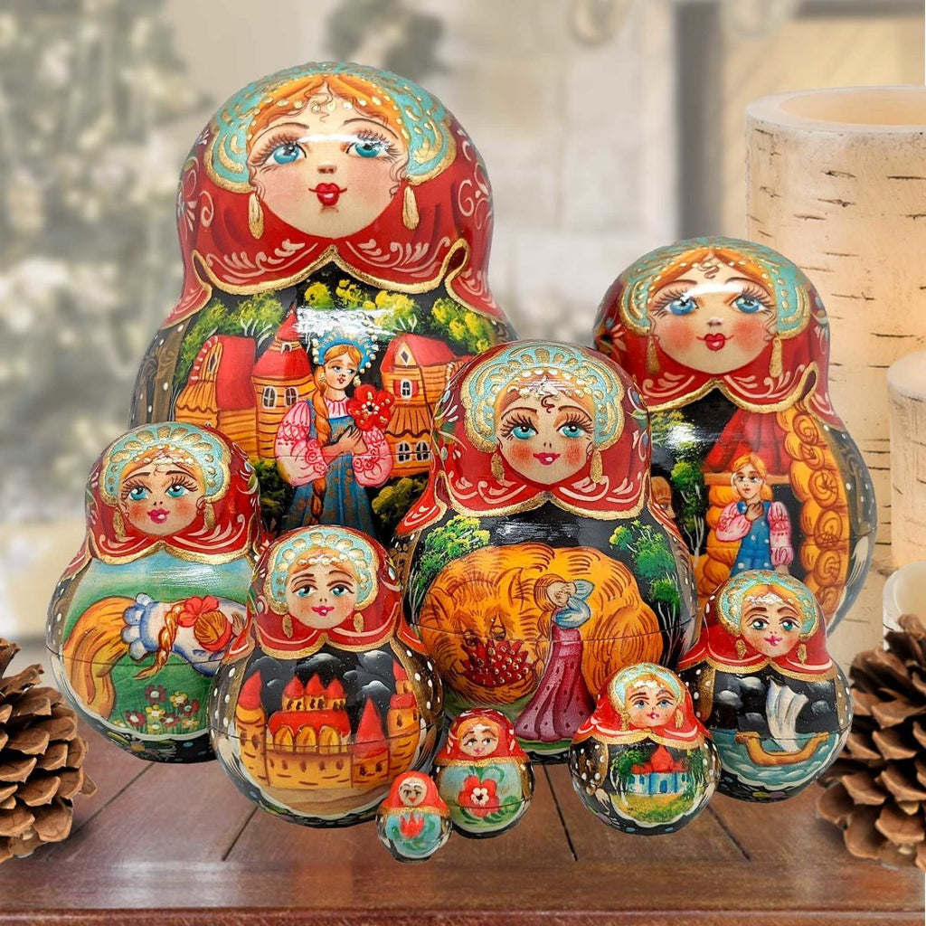 Fairytales Santa Matreshka Nesting Hand-Painted Doll Set of 10 by G. DeBrekht - Christmas Santa Snowman Decor - 120024