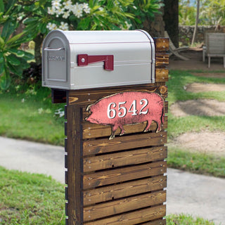 Pig Wooden Custom House Number Sign by G. DeBrekht - Nature Wildlife Decor - Handcrafted Wooden Handcrafted Wooden Handcrafted Wooden Address Sign - MA98138