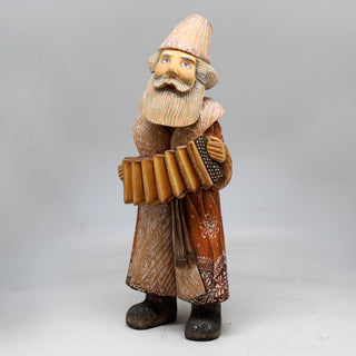 One-of-a-Kind Man with Garmoshka WOODCARVED Figurine 12x5x35 by G. Debrekht - Unique Hand-carved and Hand-Painted Collectible