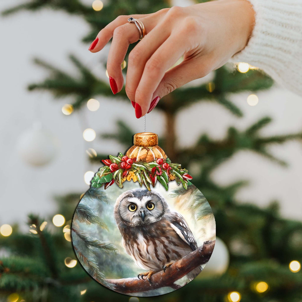 Alaskan Boreal Owl Wooden Ornaments by G.Debrekht - Wildlife Holiday Decor - 870022