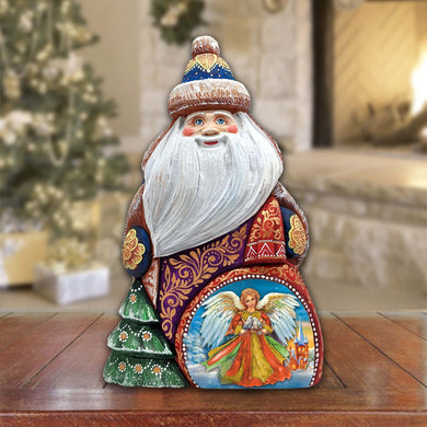 Guardian Angel Santa Hand-Painted WOODCARVED Masterpiece Figurine by G. DeBrekht - Nativity Holiday Decor - 8206023