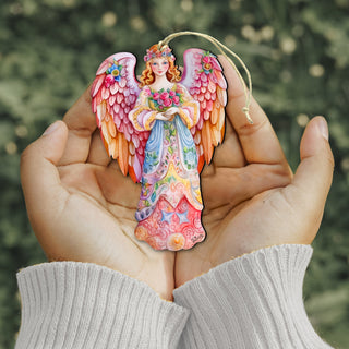 Pink Floral Angel Wooden Ornaments by G. DeBrekht Nativity Holiday Decor - 8611023
