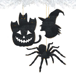Halloween Wooden Ornaments-Pumpkin, Witch Hat, Spider-Set of 3 - Thanksgiving Halloween Decor - 8100186S3