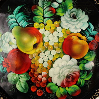 Authentic Hand-Painted Zhostovo Floral Metal Tray - 17 x 17 Decorative Kitchenware and Gift - One-of-a-Kind Work of Art by G. Debrekht - Functional Kitchenware for the Table and Unique Wall Decor