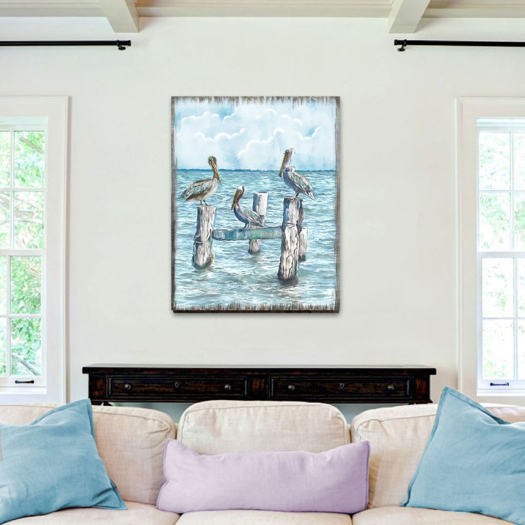 Waiting for a Catch Pelicans Wooden Coastal Wall Art by Nature Wonders - Coastal Sea-Life Decor - 95252-5B