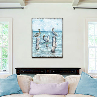 Waiting for a Catch Pelicans Wooden Coastal Wall Art by Nature Wonders - Coastal Sea-Life Decor - 95252-5B