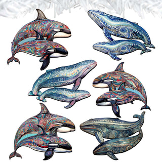 Embracing Whales Clip-On Eco Wood Decorative Ornaments Set of 6 by G. Debrekht - Wildlife Decor - 8090107C-S6