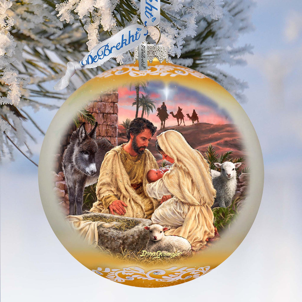 A Miracle Is Born in Gold Lg Glass Ornament by D. Gelsinger - Nativity Holiday Decor - 73952G