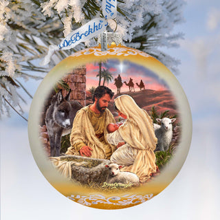 A Miracle Is Born in Gold Lg Glass Ornament by D. Gelsinger - Nativity Holiday Decor - 73952G