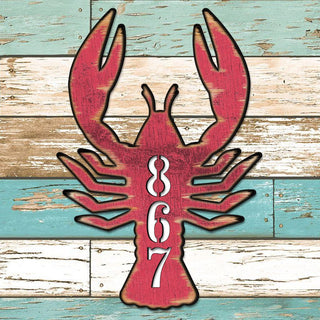 Lobster Coastal Wooden Personalized House Number Sign - Coastal Sea-Life Decor - Handcrafted Wooden Handcrafted Wooden Address Sign - MA985382
