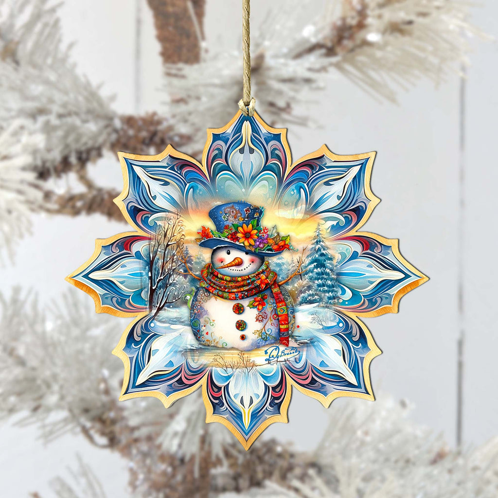Snowman's Family Snowflake Large Wooden Ornament by G. Debrekht - Christmas Santa Snowman Decor - 8688428M