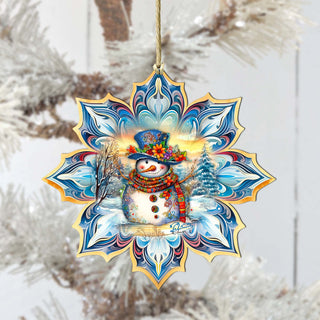 Snowman's Family Snowflake Large Wooden Ornament by G. Debrekht - Christmas Santa Snowman Decor - 8688428M