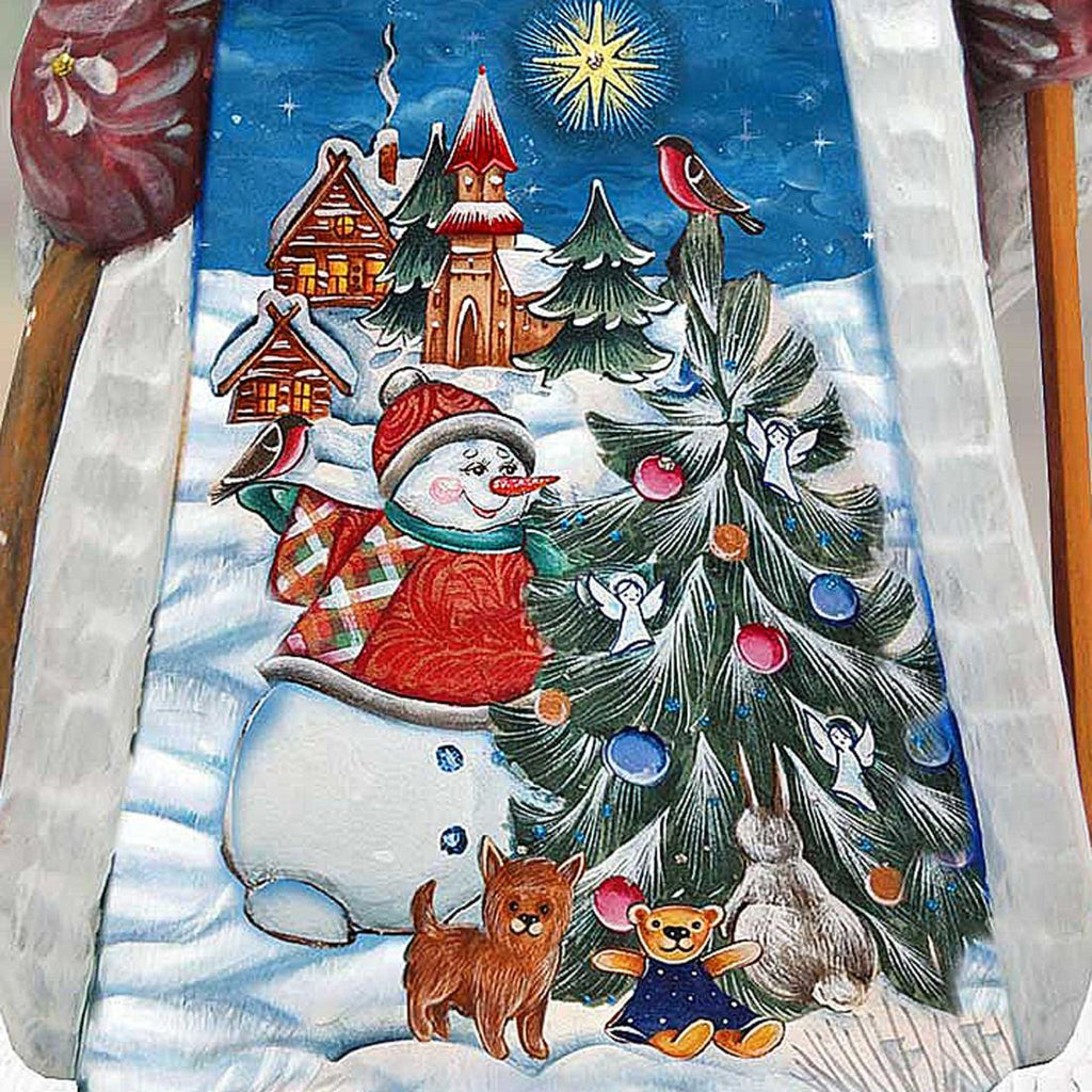 Frosty and the Christmas Tree Hand-Painted WOODCARVED Figurine by G. DeBrekht - Christmas Santa Snowman Decor - 8209012