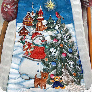 Frosty and the Christmas Tree Hand-Painted WOODCARVED Figurine by G. DeBrekht - Christmas Santa Snowman Decor - 8209012