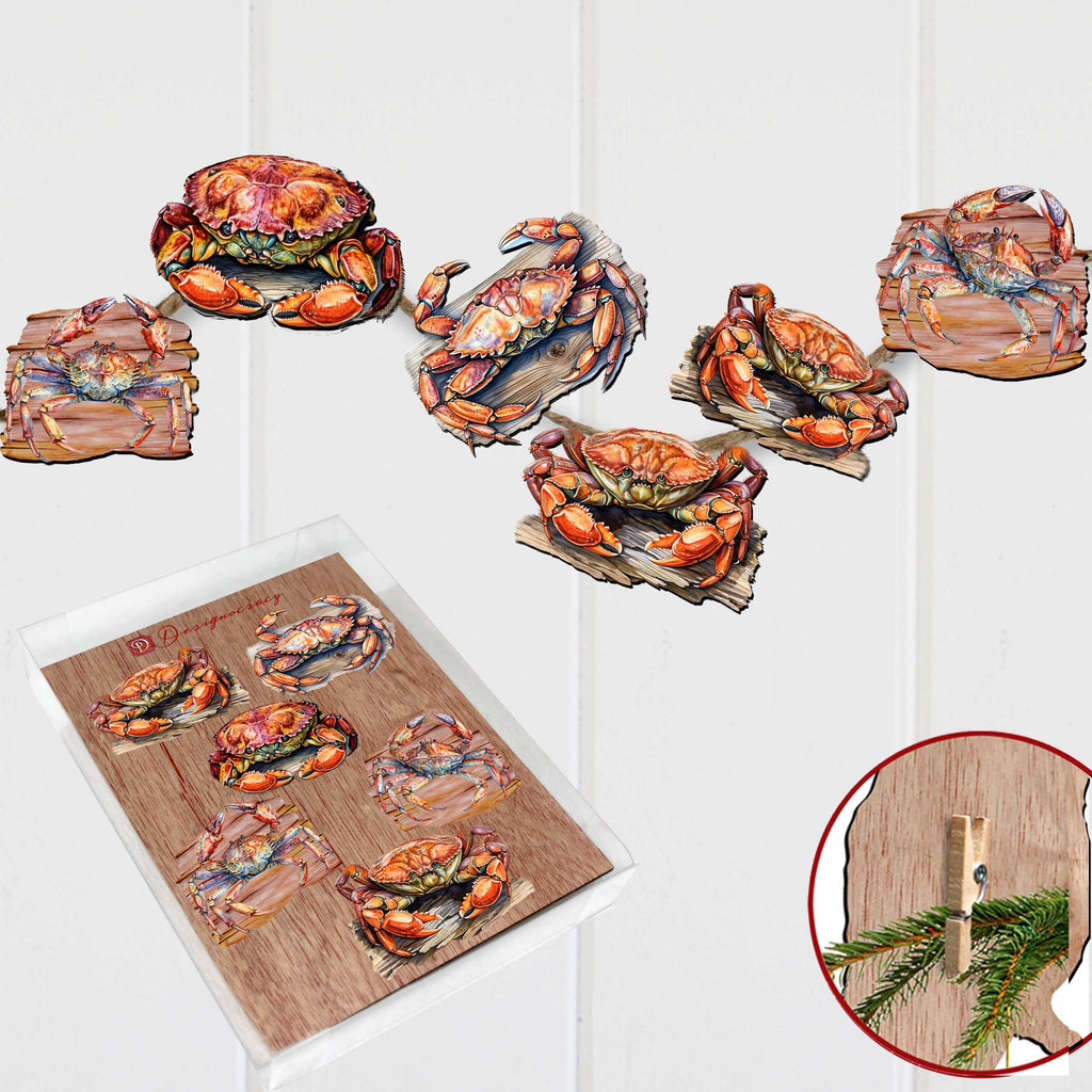 Crabs of the Wild Clip-On Eco Wood Decorative Ornaments Set of 6 by G. Debrekht - Wildlife Decor - 8090121C-S6