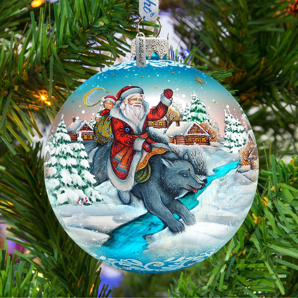 Christmas Arrival Fairytale Glass Ornament Limited Edition by G. DeBrekht - Christmas Santa Snowman Decor - 73866
