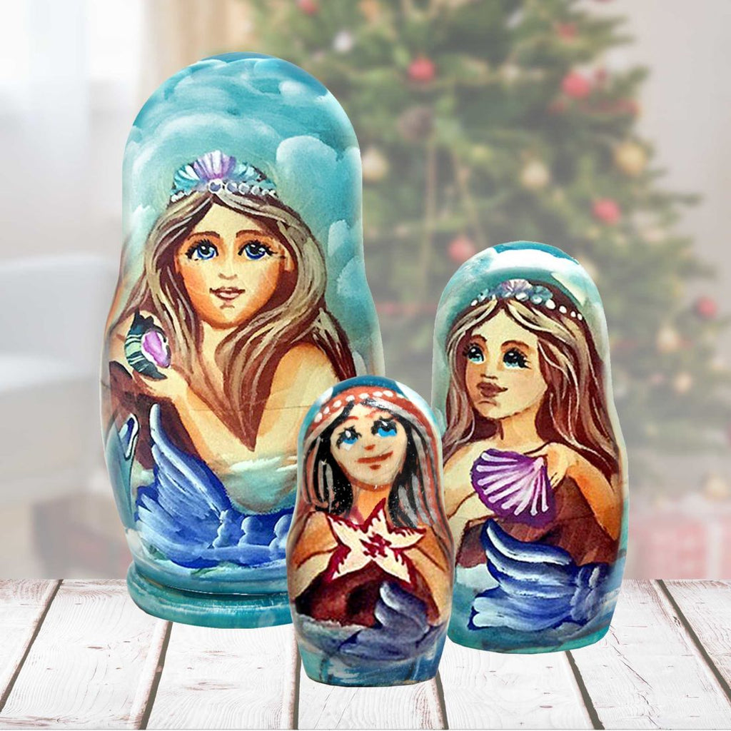 Love Swans Matreshka Nesting Hand-Painted Doll Set of 3 by G. DeBrekht - Coastal Holiday Decor - 14722