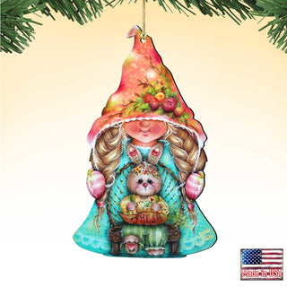 Gnome Girl with Bunny Wooden Ornaments by Jamie Mills-Price - Easter Spring Decor - 8457610