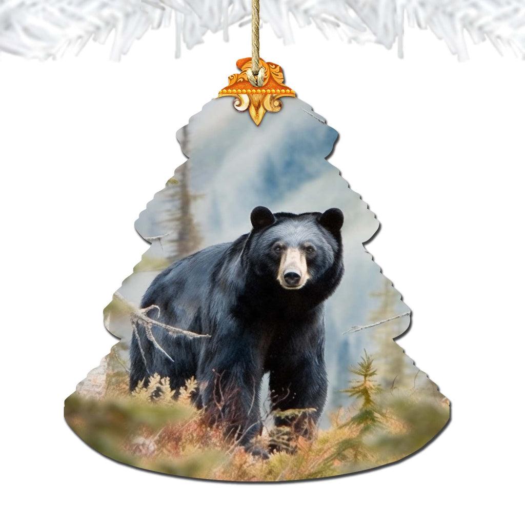 Alaskan Black Bear Tree Wooden Ornaments by G.Debrekht - Wildlife Holiday Decor - 870008