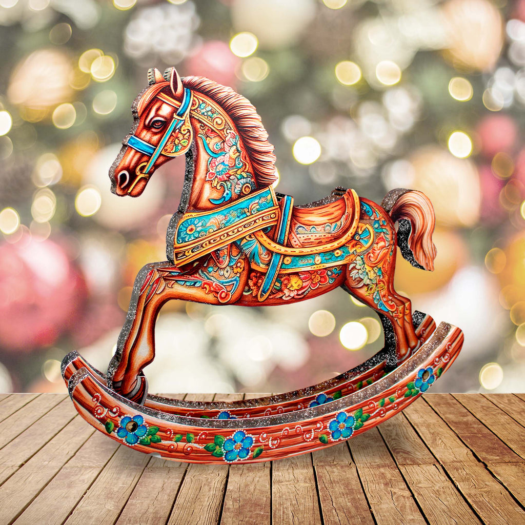 Enchanting Rocking Horse Limited Edition Wooden Figurine by G. Debrekht - Christmas Centerpiece Decor - 89308