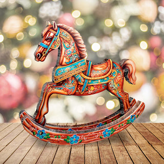 Enchanting Rocking Horse Limited Edition Wooden Figurine by G. Debrekht - Christmas Centerpiece Decor - 89308