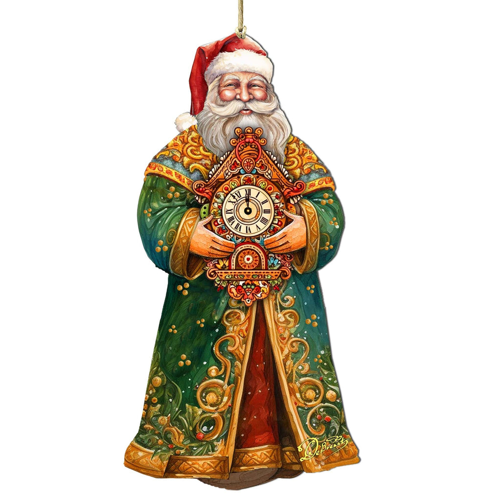St. Nick's Magic Clock Wooden Ornaments by G. Debrekht - Christmas Santa Snowman Decor - 8691412