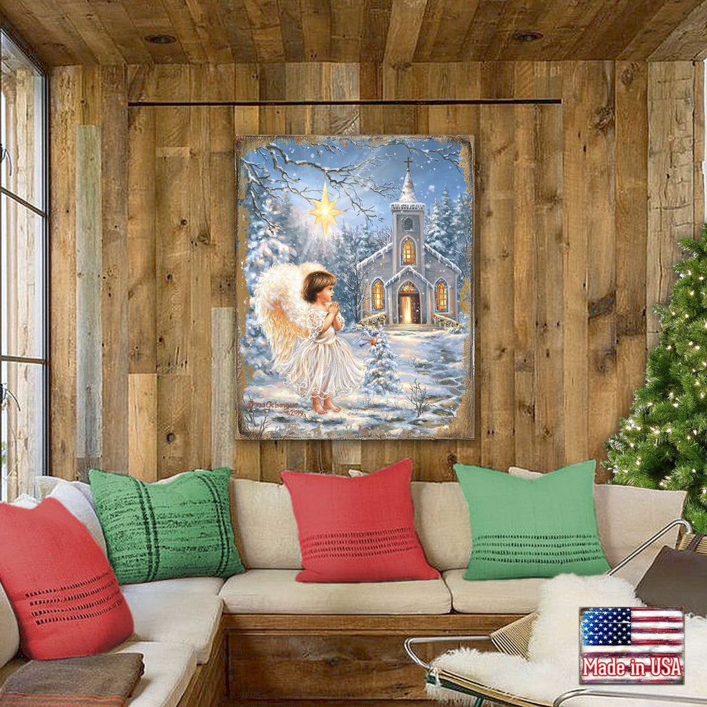 Angel at the Chapel Art Wooden Wall Art by D. Gelsinger - Nativity Holiday Decor - 95659B-1606