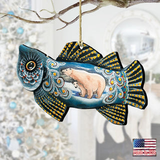 Frosty Fish Christmas Wooden Ornaments by G. DeBrekht - Coastal Holiday Decor - 8126141